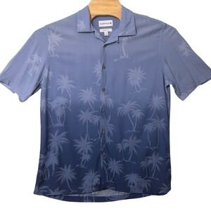 Saddlebred Hawaiian Camp Shirt Classic Fit Blue Palm Print Tropical Size Large